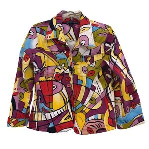 Vtg 90's Mirror Image Surrealist Jacket  L Abstract Picasso Cubist Colorful EUC